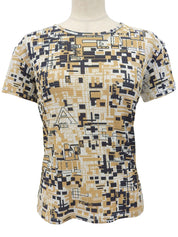 Mesh design pattern short sleeve top in beige