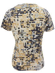 メッシュデザインパターン半袖トップス ベージュ