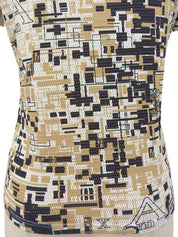 Mesh design pattern short sleeve top in beige