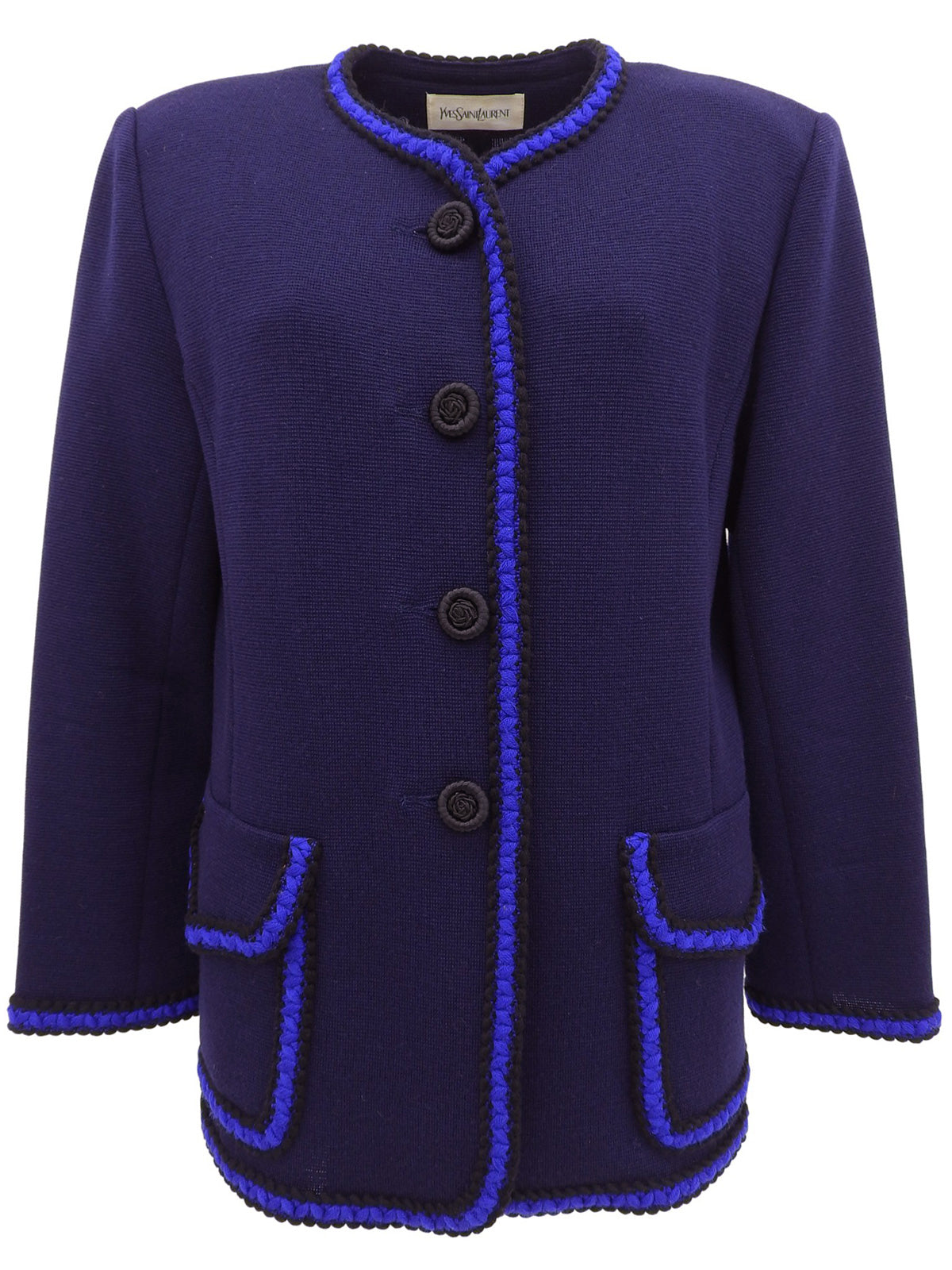 Trim design knit jacket in navy/blue/black