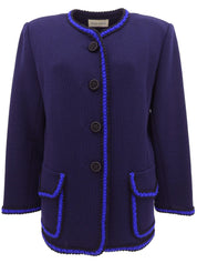 Trim design knit jacket in navy/blue/black