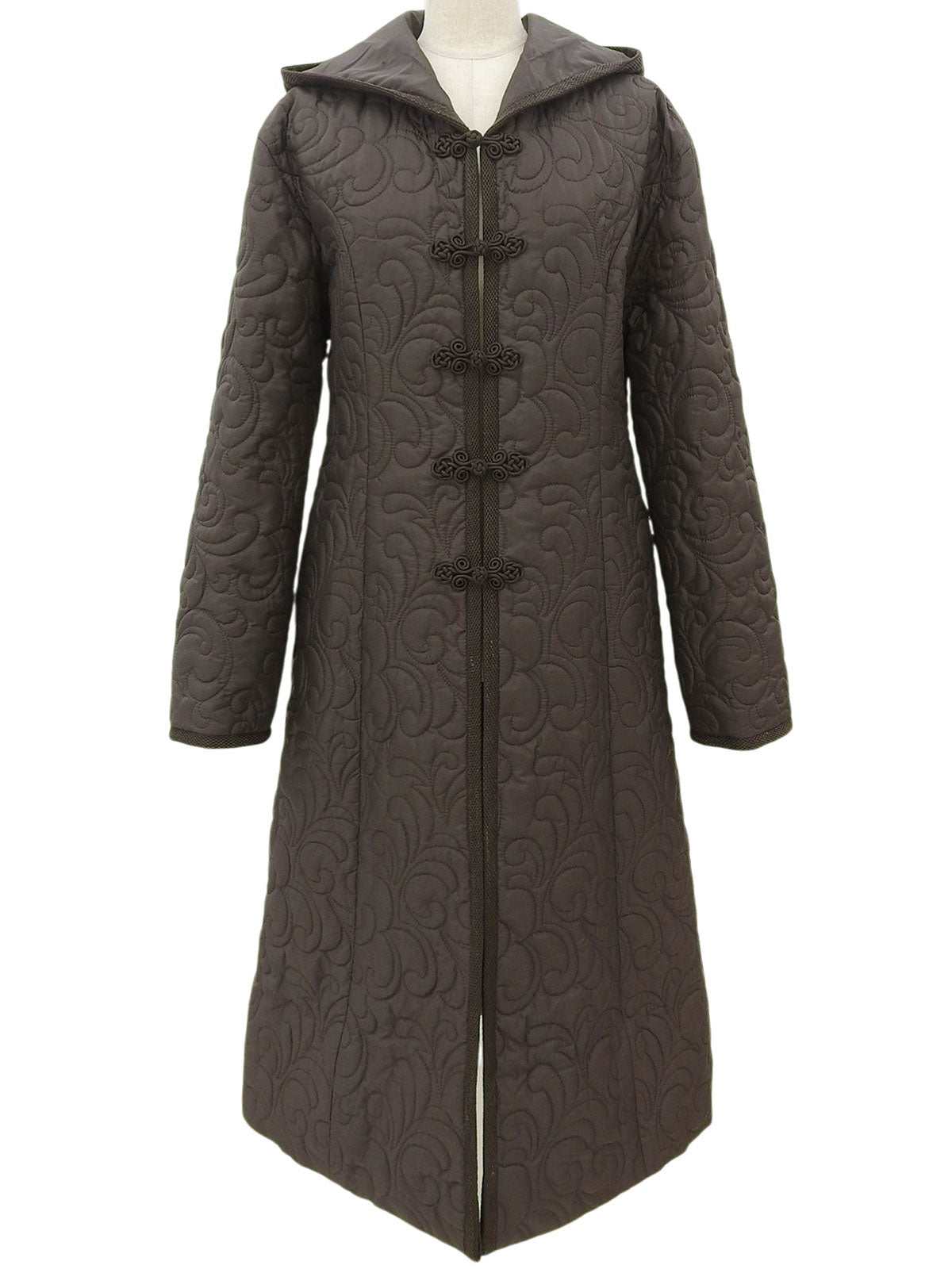 Quilted Leopard Hooded Coat - Brown