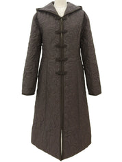 Quilted Leopard Hooded Coat - Brown