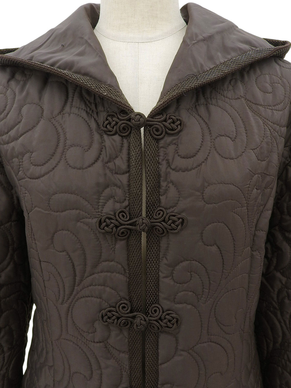 Quilted Leopard Hooded Coat - Brown