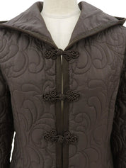 Quilted Leopard Hooded Coat - Brown