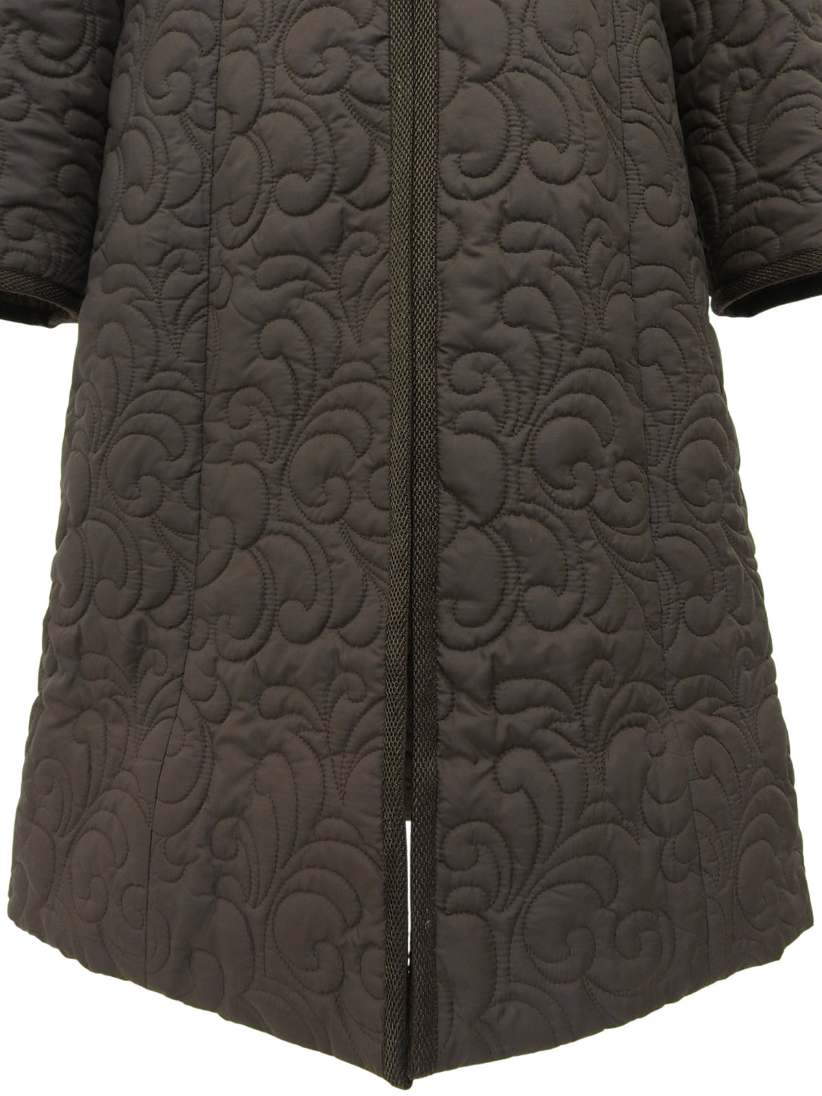 キルティングレオパードファーフーデッドコート ブラウン