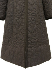 キルティングレオパードファーフーデッドコート ブラウン