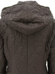 Quilted Leopard Hooded Coat - Brown