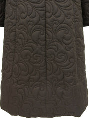 キルティングレオパードファーフーデッドコート ブラウン