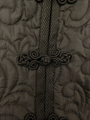 キルティングレオパードファーフーデッドコート ブラウン