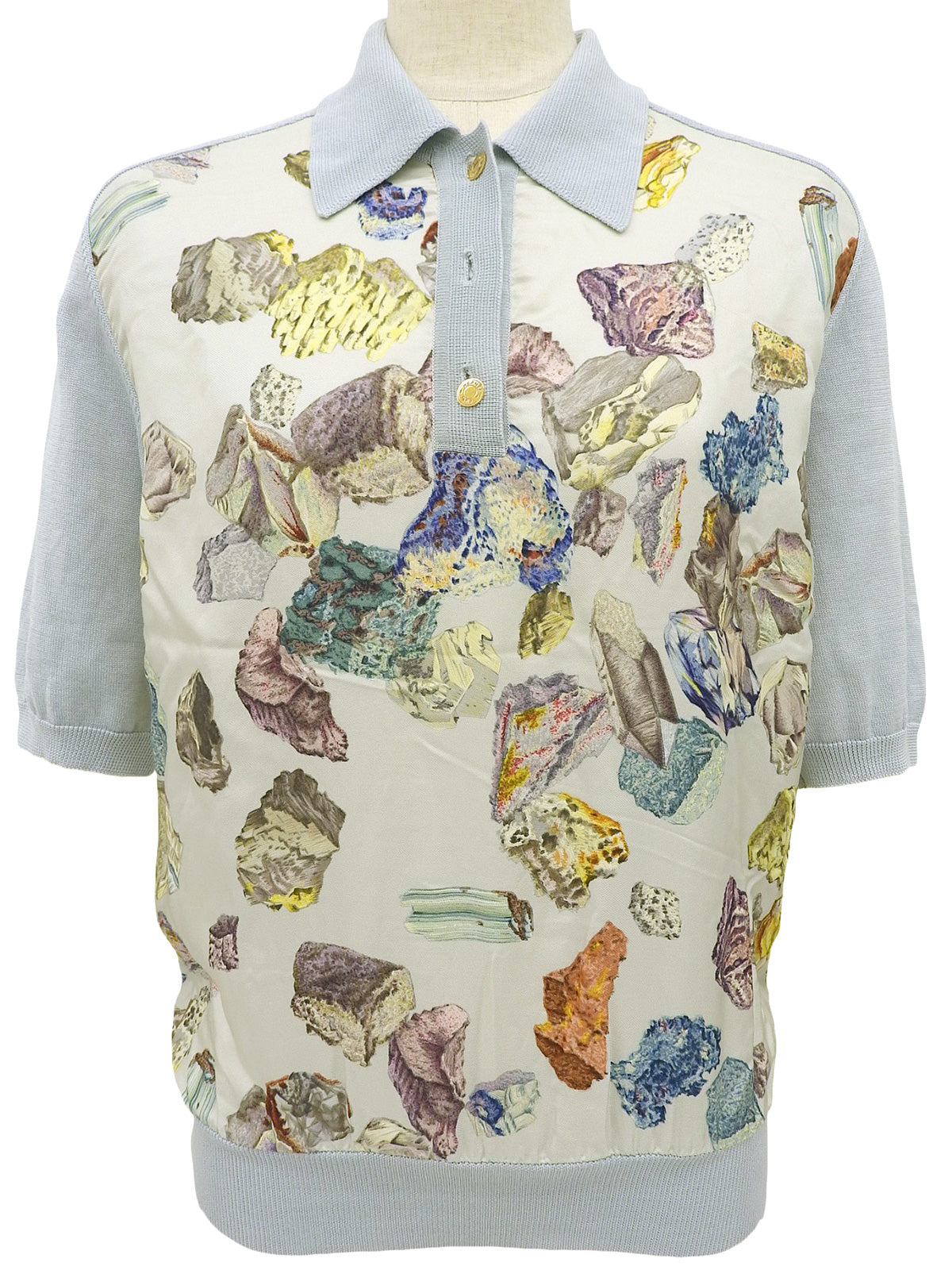 シルクニットコンビストーンパターンポロシャツ ライトブルー/マルチ