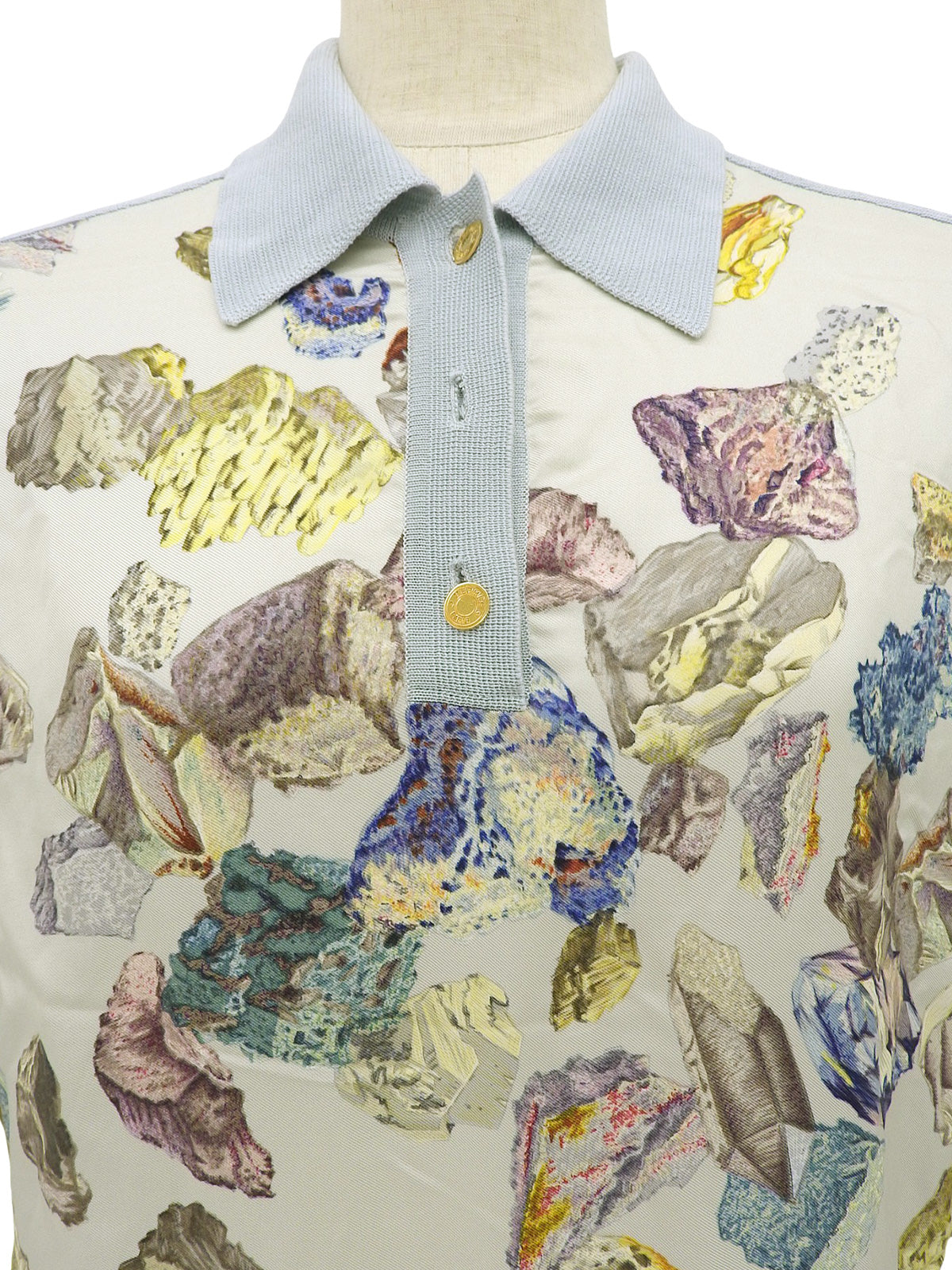 シルクニットコンビストーンパターンポロシャツ ライトブルー/マルチ