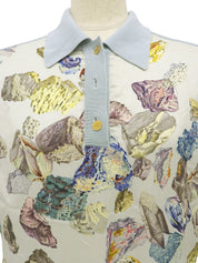 シルクニットコンビストーンパターンポロシャツ ライトブルー/マルチ