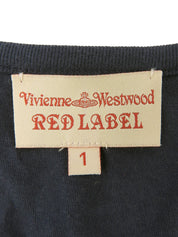 チェーンリボンデザイン長袖トップス ネイビー/レッド