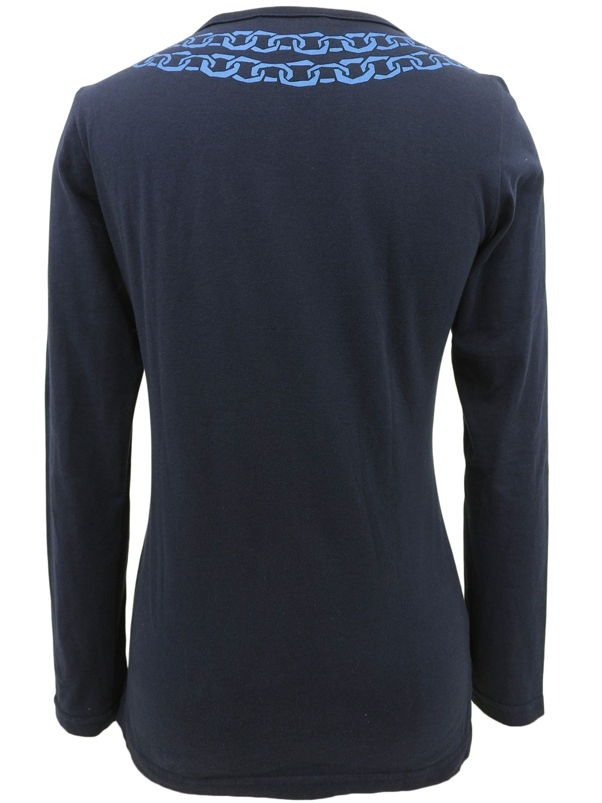 チェーンリボンデザイン長袖トップス ネイビー/レッド