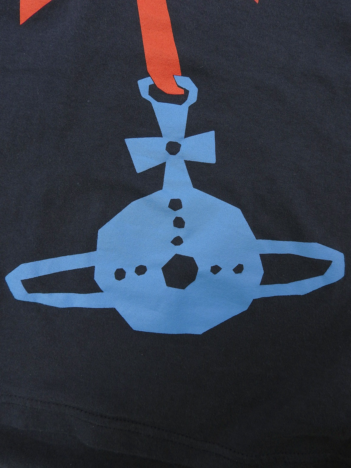 チェーンリボンデザイン長袖トップス ネイビー/レッド