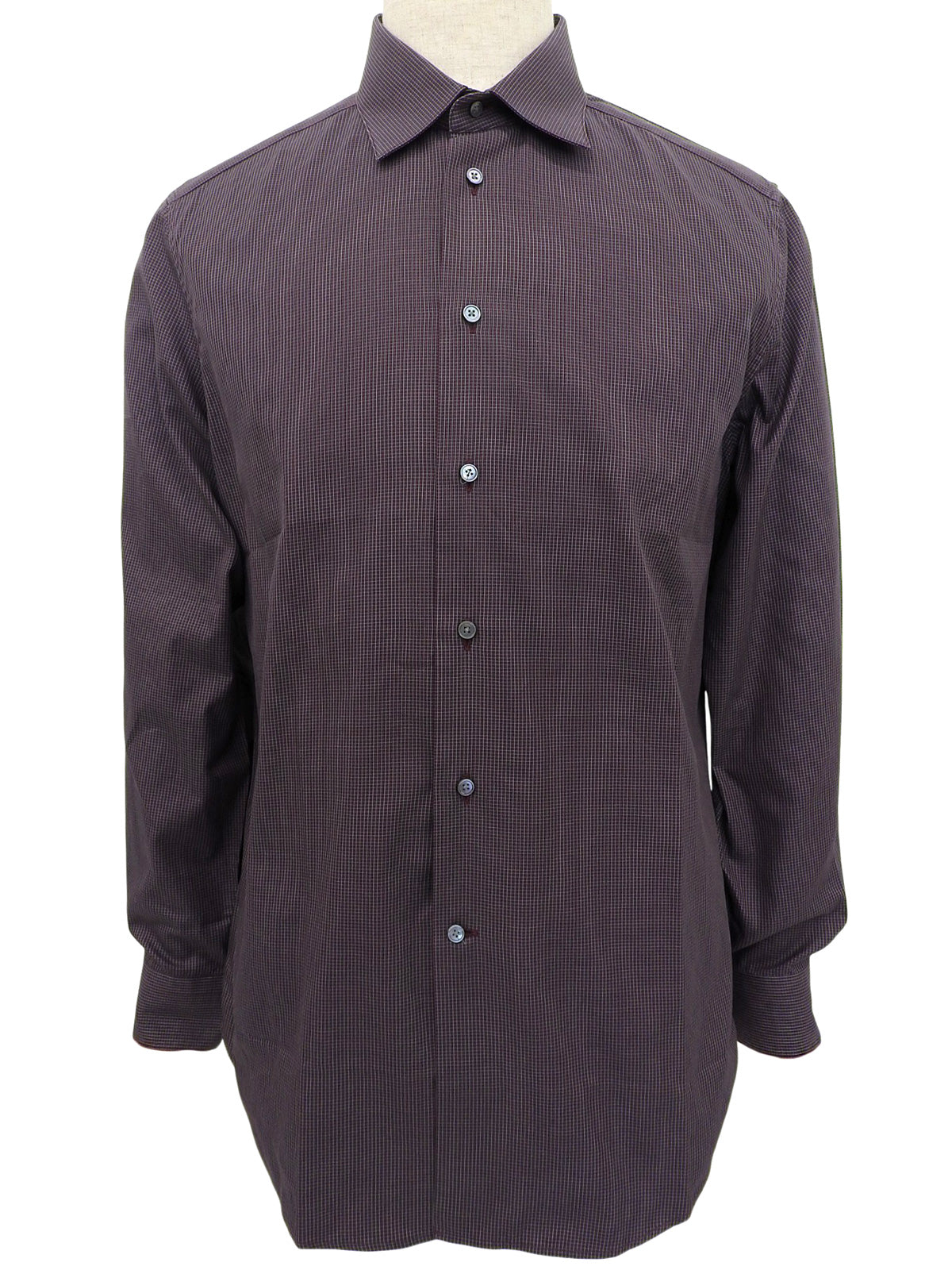 チェックパターン長袖シャツ ボルドー/グレー