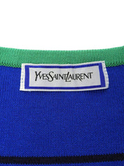 Striped pattern long cardigan in blue/light blue/green