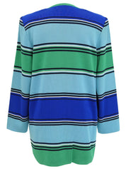 Striped pattern long cardigan in blue/light blue/green