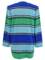 Border Pattern Long Cardigan #M Blue/Light Blue/Green