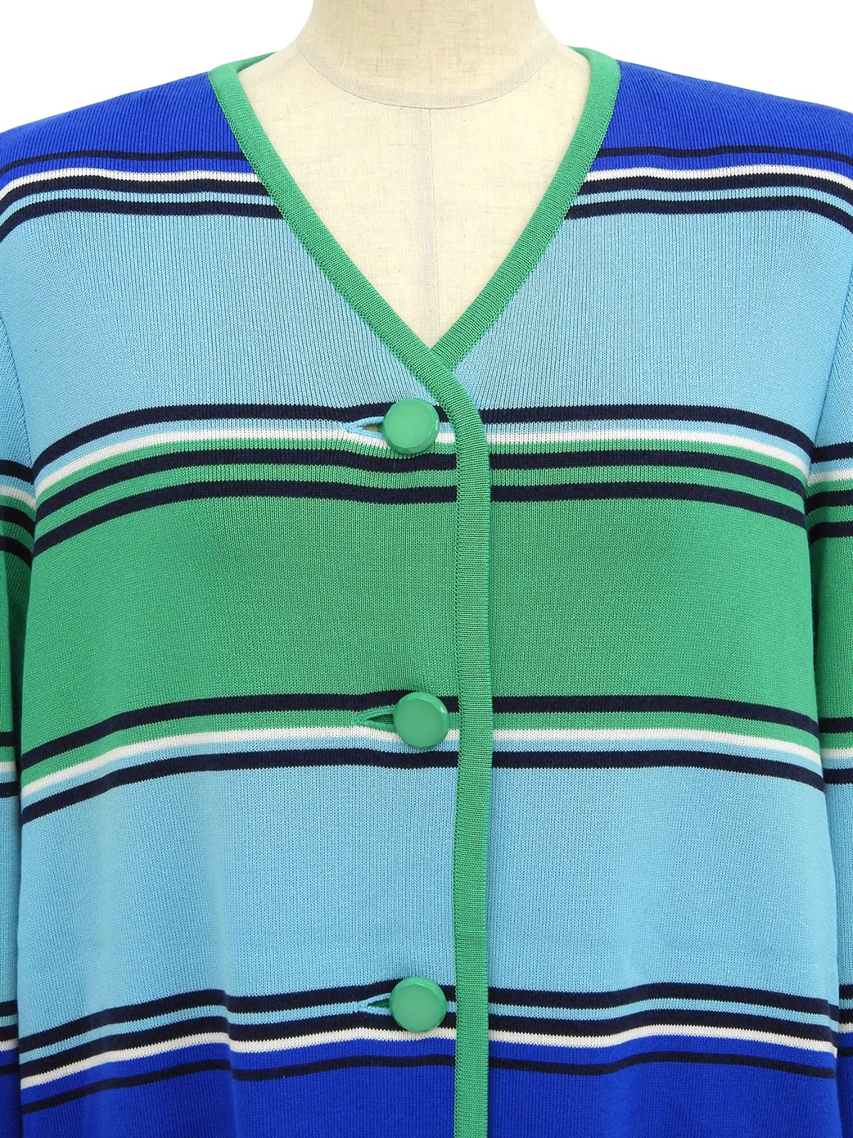 Border Pattern Long Cardigan #M Blue/Light Blue/Green