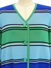 Border Pattern Long Cardigan #M Blue/Light Blue/Green