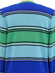 Striped pattern long cardigan in blue/light blue/green