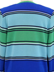 Border Pattern Long Cardigan #M Blue/Light Blue/Green