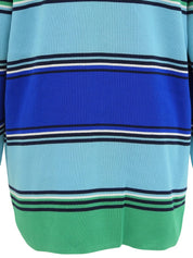 Striped pattern long cardigan in blue/light blue/green