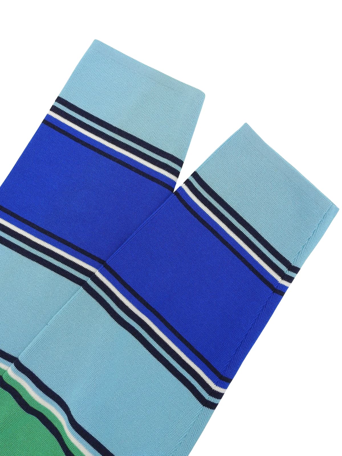 Striped pattern long cardigan in blue/light blue/green