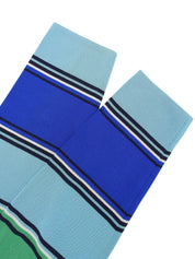 Striped pattern long cardigan in blue/light blue/green