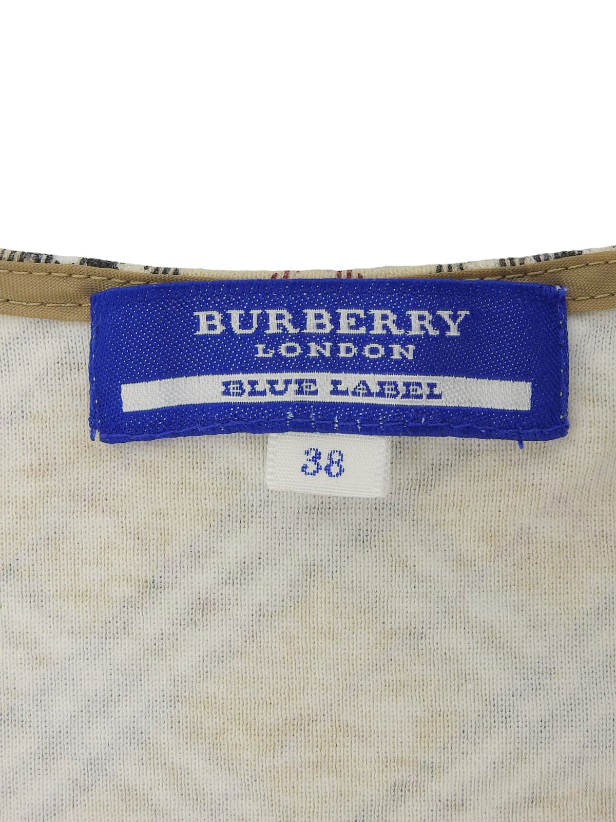 Check Pattern Logo Embroidered Sleeveless Top in Beige/Multi