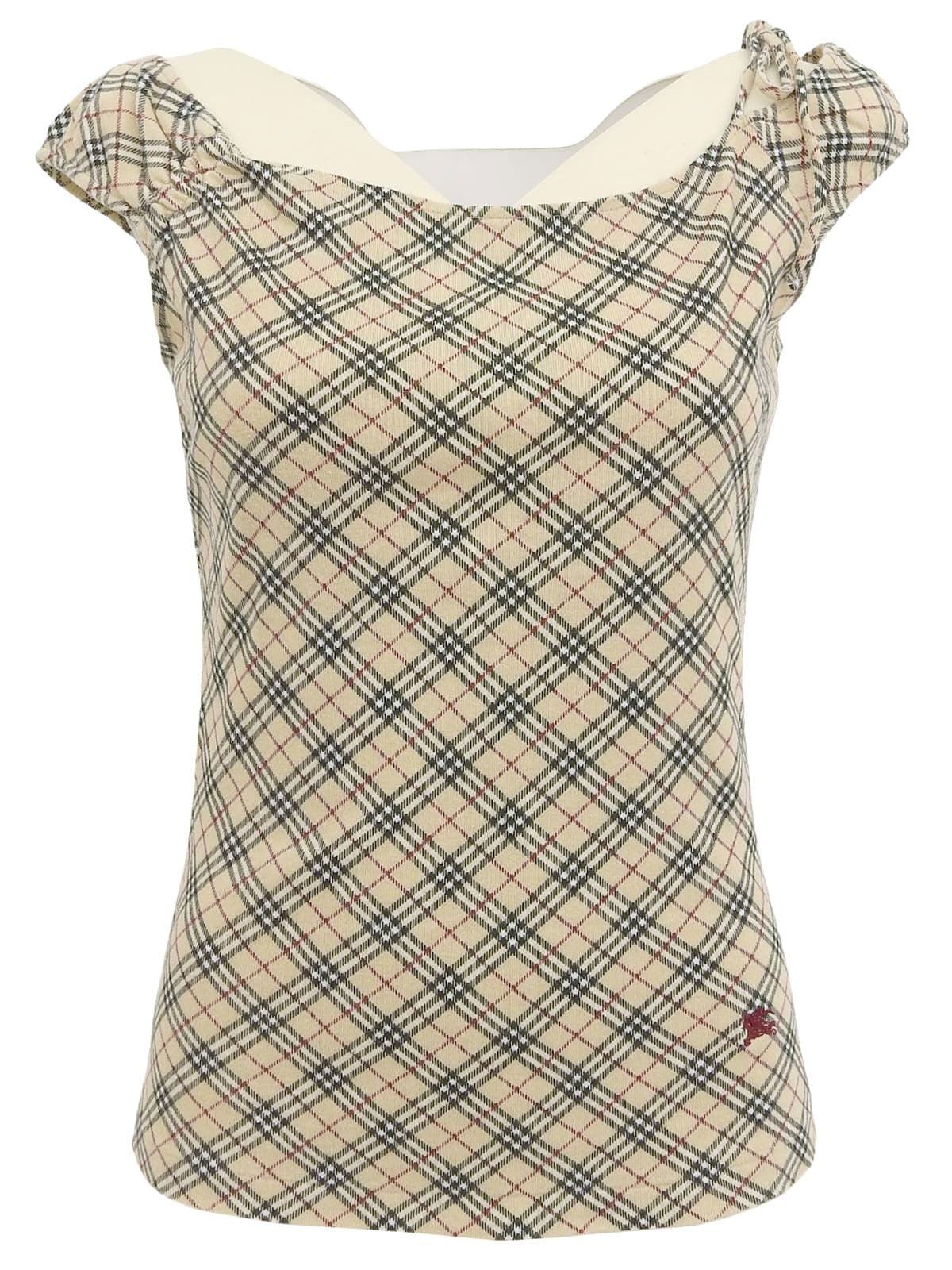 Check Pattern Logo Embroidered Sleeveless Top in Beige/Multi