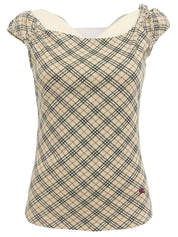 Check Pattern Logo Embroidered Sleeveless Top in Beige/Multi