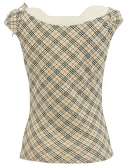 Check Pattern Logo Embroidered Sleeveless Top in Beige/Multi