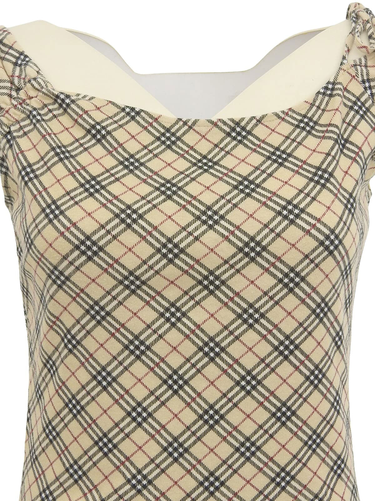 Check Pattern Logo Embroidered Sleeveless Top in Beige/Multi