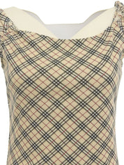Check Pattern Logo Embroidered Sleeveless Top in Beige/Multi