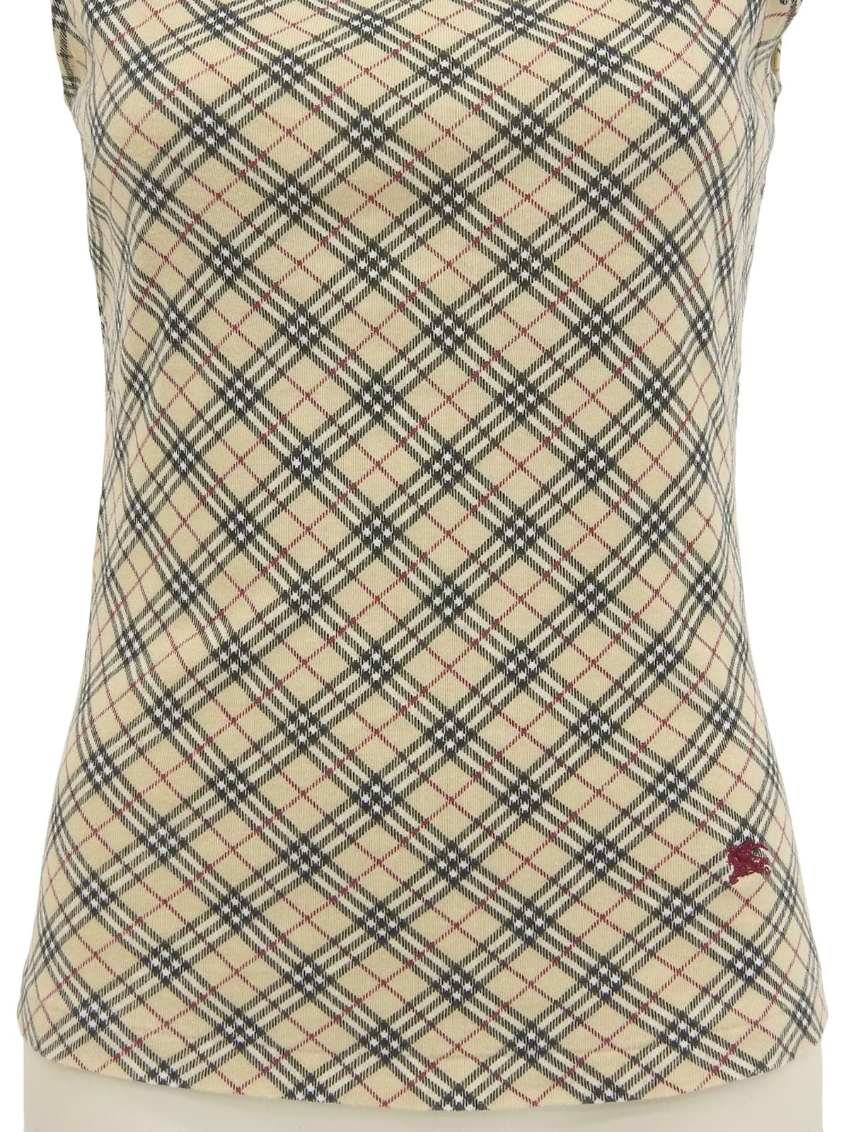 Check Pattern Logo Embroidered Sleeveless Top in Beige/Multi