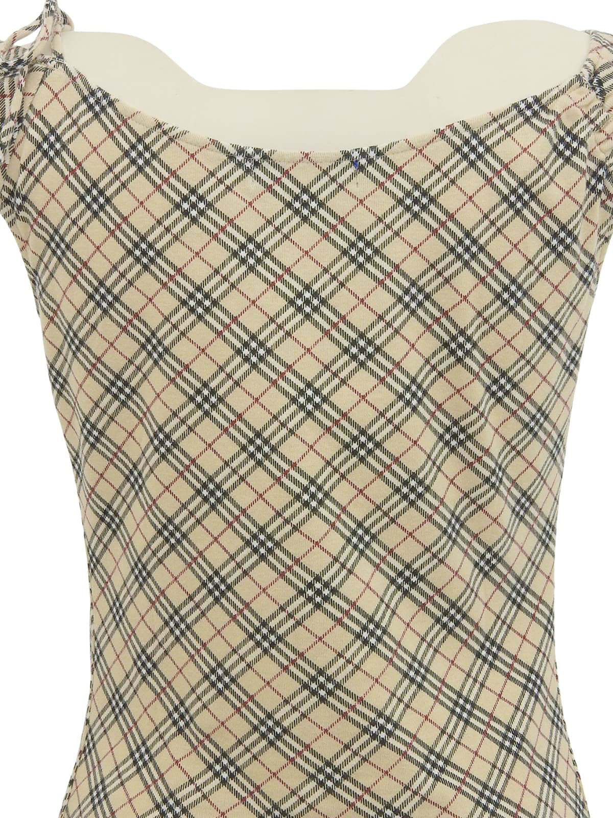 Check Pattern Logo Embroidered Sleeveless Top in Beige/Multi