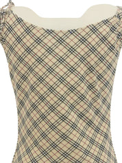 Check Pattern Logo Embroidered Sleeveless Top in Beige/Multi