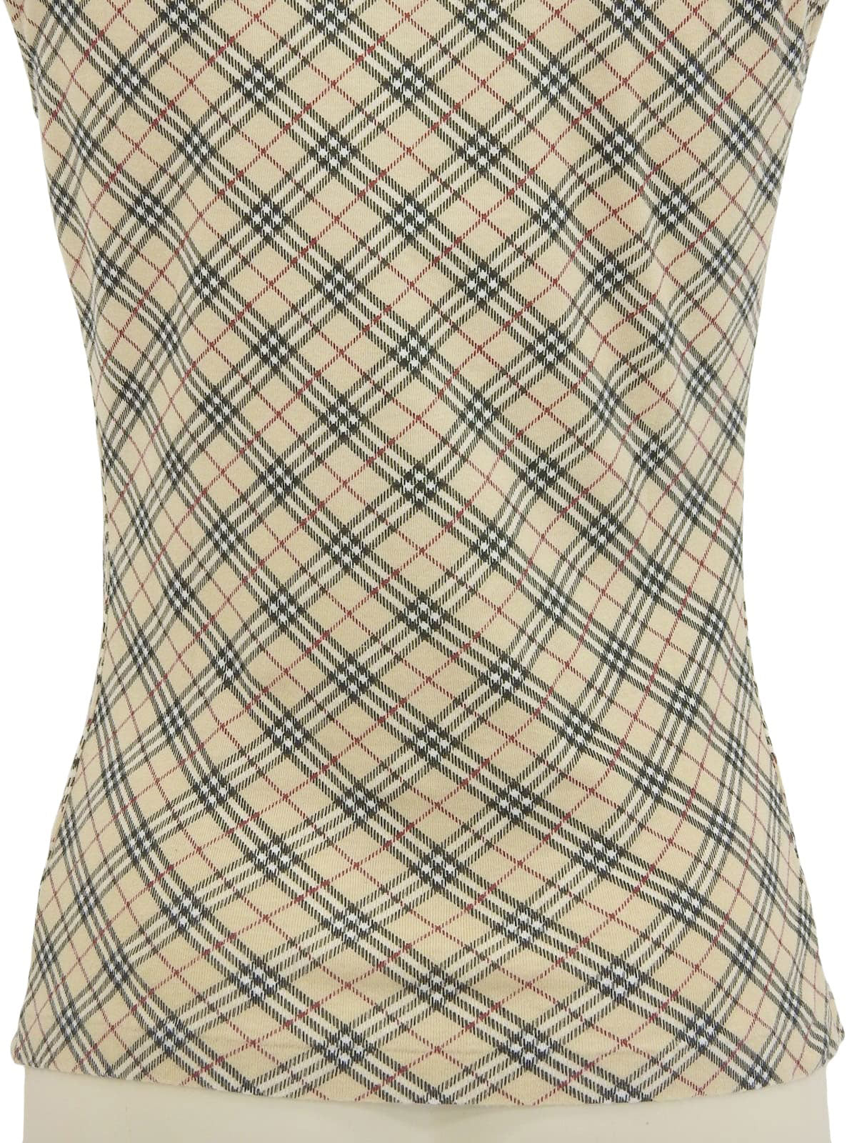 Check Pattern Logo Embroidered Sleeveless Top in Beige/Multi