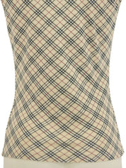 Check Pattern Logo Embroidered Sleeveless Top in Beige/Multi