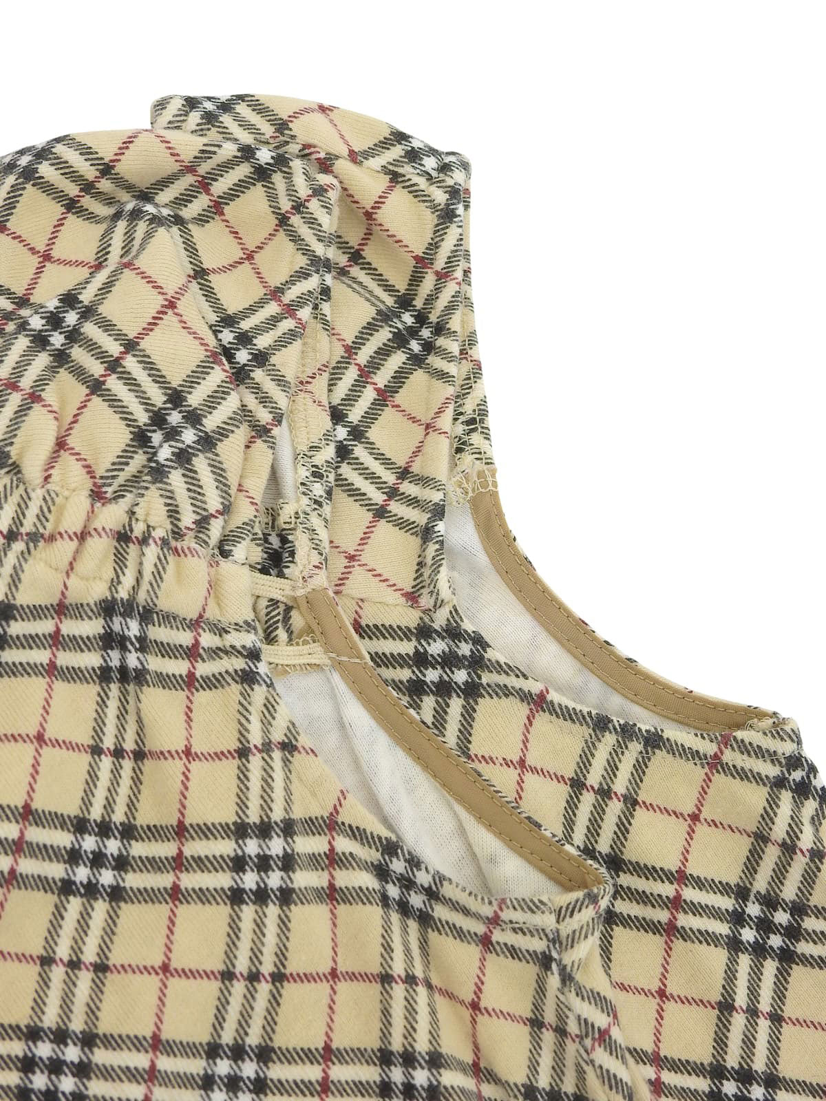 Check Pattern Logo Embroidered Sleeveless Top in Beige/Multi