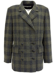 Check pattern double-breasted jacket in charcoal gray/yellow