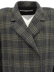 Check pattern double-breasted jacket in charcoal gray/yellow