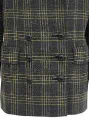 Check pattern double-breasted jacket in charcoal gray/yellow