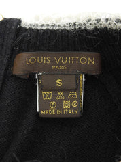 Cashmere ruffle design short sleeve knit top in black/white