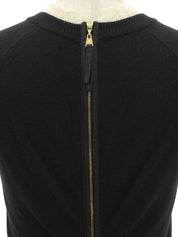 Cashmere ruffle design short sleeve knit top in black/white