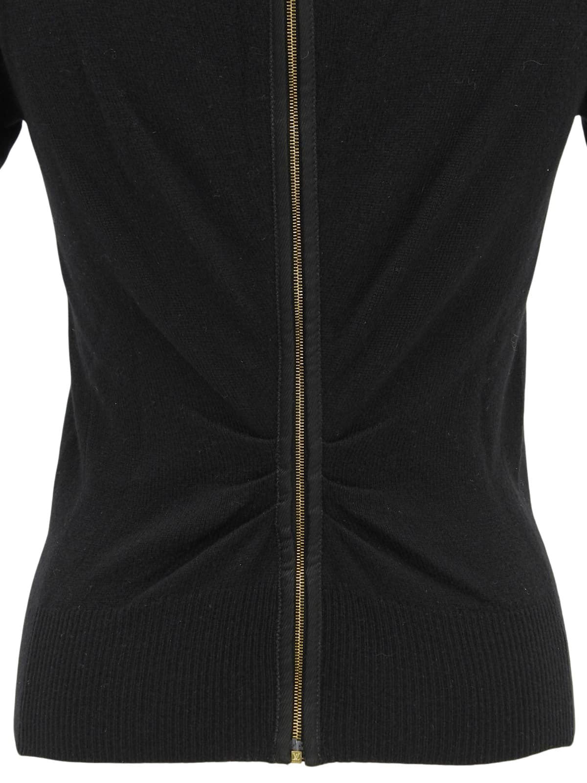 Cashmere ruffle design short sleeve knit top in black/white