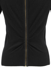 Cashmere ruffle design short sleeve knit top in black/white